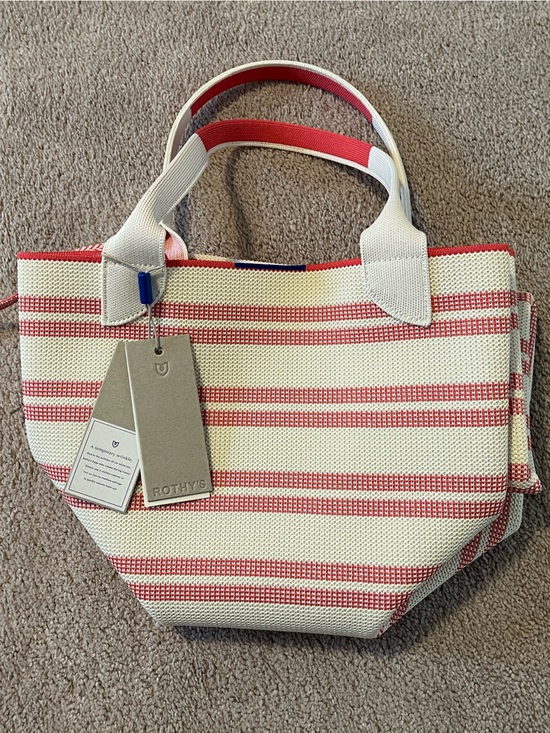 Rothy's Handbags - Rothy's Striped Lightweight Knit Tote Bag - Coral and Cream